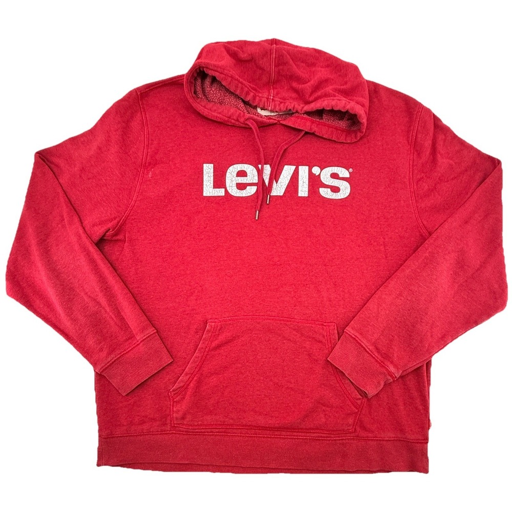 Levi's Red Pullover‎ Hoodie Men's XL Logo Graphic Fleece Sweatshirt